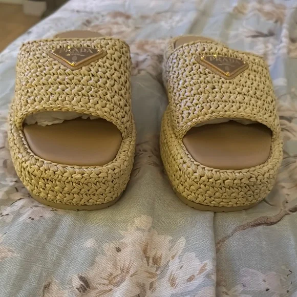 Authentic Prada Tan Woven Mules sandals authentic - Picture 9 of 10